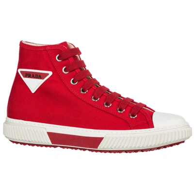 Shop Prada Men's Shoes High Top Trainers Sneakers In Red