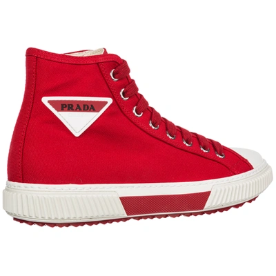 Prada Men's Shoes High Top Trainers Sneakers In Red | ModeSens