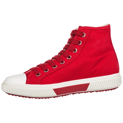 Shop Prada Men's Shoes High Top Trainers Sneakers In Red