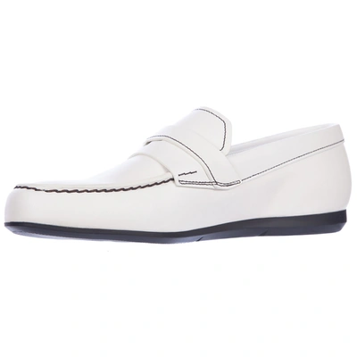 Shop Prada Men's Leather Loafers Moccasins In White