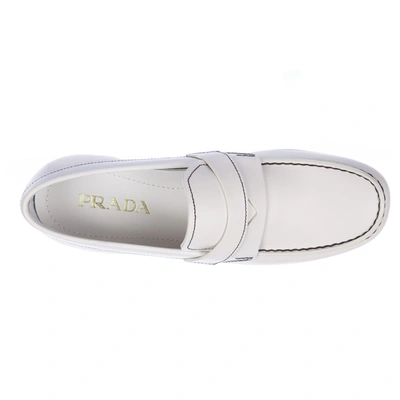 Shop Prada Men's Leather Loafers Moccasins In White