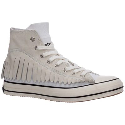 Shop Palm Angels Men's Shoes High Top Suede Trainers Sneakers Fringe In White