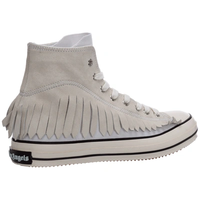 Shop Palm Angels Men's Shoes High Top Suede Trainers Sneakers Fringe In White