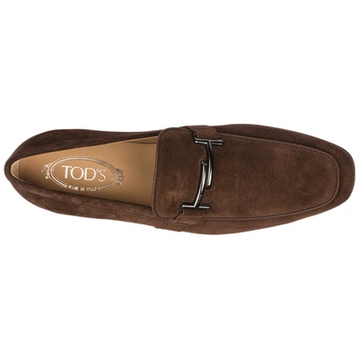 Shop Tod's Men's Suede Loafers Moccasins Doppia T In Brown