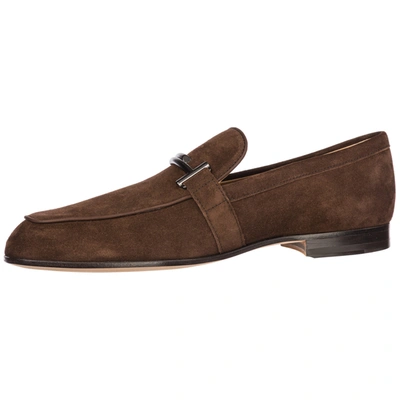 Shop Tod's Men's Suede Loafers Moccasins Doppia T In Brown