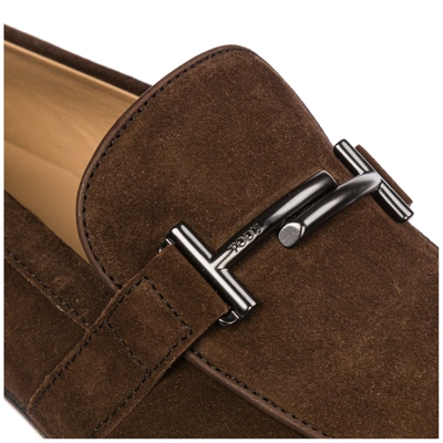 Shop Tod's Men's Suede Loafers Moccasins Doppia T In Brown