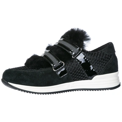 Shop Dolce & Gabbana Girls Shoes Child Suede Leather Sneakers In Black