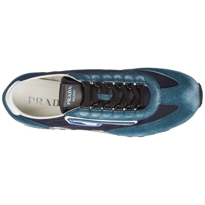 Shop Prada Men's Shoes Suede Trainers Sneakers In Blue