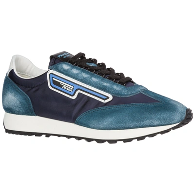 Shop Prada Men's Shoes Suede Trainers Sneakers In Blue