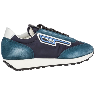 Shop Prada Men's Shoes Suede Trainers Sneakers In Blue