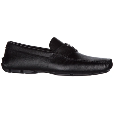 Shop Prada Men's Leather Loafers Moccasins In Black