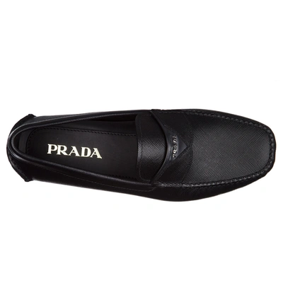 Shop Prada Men's Leather Loafers Moccasins In Black