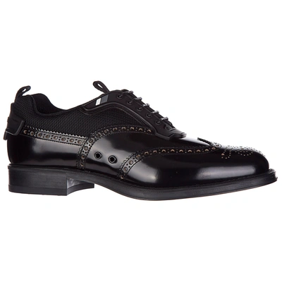 Shop Prada Men's Classic Leather Lace Up Laced Formal Shoes Brogue In Black