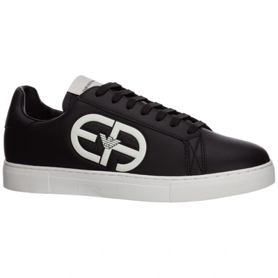 Shop Emporio Armani Men's Shoes Leather Trainers Sneakers In Black