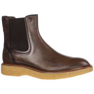 Shop Tod's Men's Genuine Leather Ankle Boots In Brown