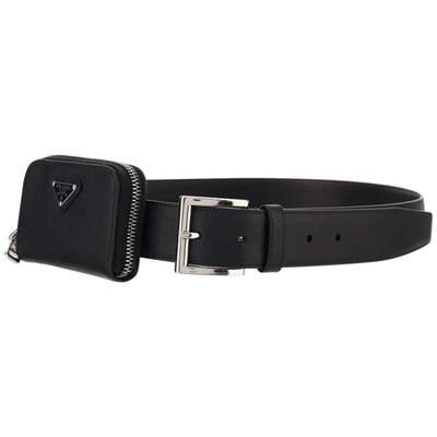 Shop Prada Men's Genuine Leather Belt In Black