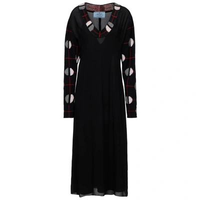 Shop Prada Women's Calf Length Dress Long Sleeve In Black