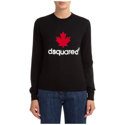 Shop Dsquared2 Women's Jumper Sweater Crew Neck Round In Black