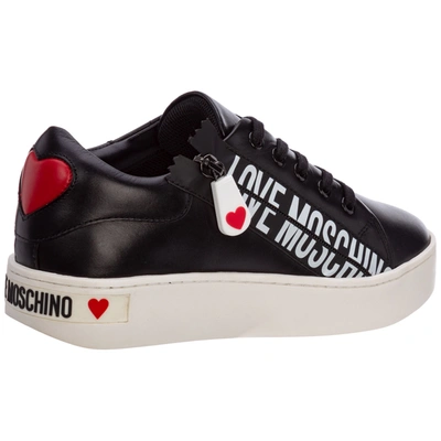 Shop Love Moschino Women's Shoes Leather Trainers Sneakers In Black