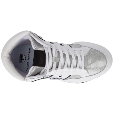 Shop Chiara Ferragni Women's Shoes High Top Leather Trainers Sneakers  Cf-1 In Silver