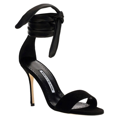 Shop Manolo Blahnik Women's Leather Heel Sandals  Chastora In Black