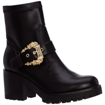 Shop Versace Jeans Couture Women's Leather Ankle Boots Booties In Black