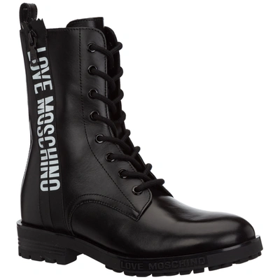 Shop Love Moschino Women's Leather Combat Boots In Black