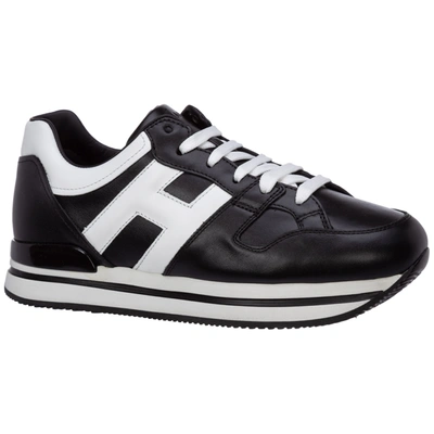 Shop Hogan Women's Shoes Leather Trainers Sneakers H222 In Black