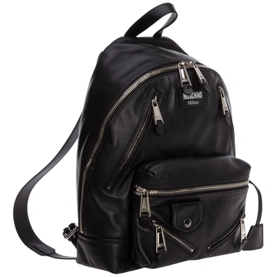 Shop Moschino Men's Leather Rucksack Backpack Travel In Black