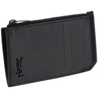 Shop Saint Laurent Men's Genuine Leather Credit Card Case Holder Wallet In Black
