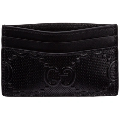 Shop Gucci Men's Genuine Leather Credit Card Case Holder Wallet In Black