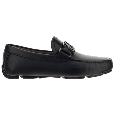 Shop Ferragamo Men's Leather Loafers Moccasins   Driver Ornamento Sf In Black