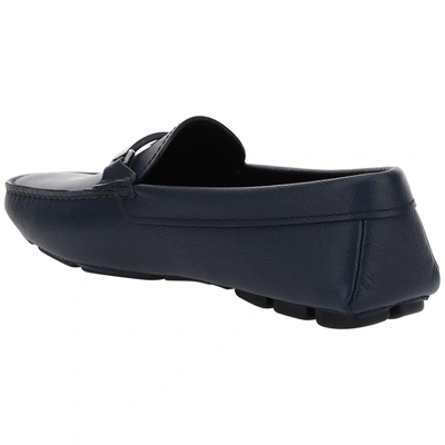 Shop Prada Men's Leather Loafers Moccasins In Blue