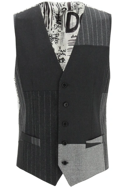 Shop Dolce & Gabbana Patchwork Waistcoat In Grey