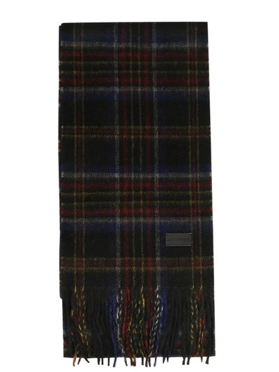 Shop Saint Laurent Checked Fringed Scarf In Multi