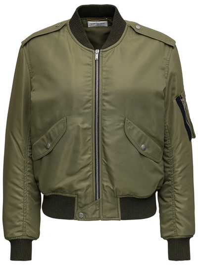 Shop Saint Laurent Classic Bomber Jacket In Green
