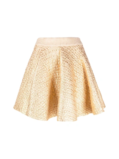 Shop Valentino Metallic Effect Mini Skirt In Gold