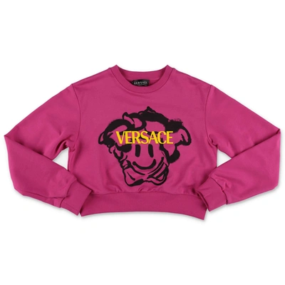 Shop Versace Kids Medusa Logo Printed Sweatshirt In Pink
