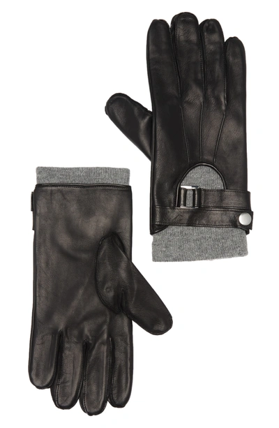 Shop Portolano Nappa Leather Half Moon Gloves In Black/ Steel