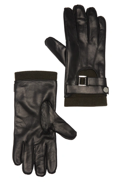Shop Portolano Nappa Leather Half Moon Gloves In Black/ Olivia