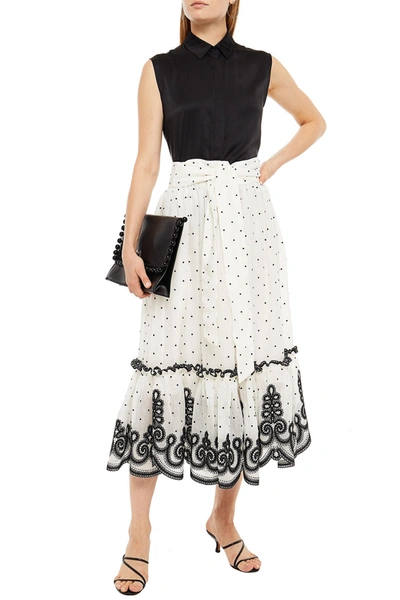 Shop Zimmermann Embroidered Linen And Silk-blend Gauze Midi Skirt In Ecru