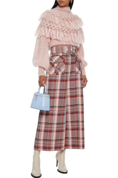 Shop Zimmermann Belted Checked Cotton-twill Culottes In Baby Pink