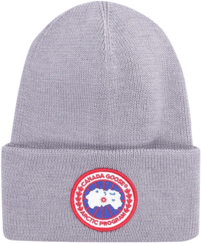 Shop Canada Goose Logo Patched Beanie In Grey