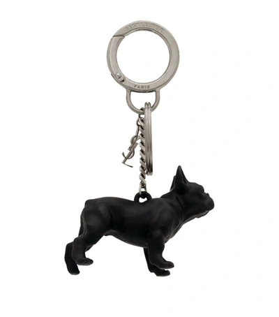 Shop Saint Laurent Bulldog Keychain In Black