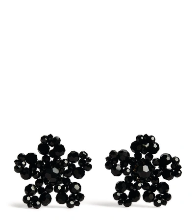 Shop Simone Rocha Crystal Flower Earrings In Black