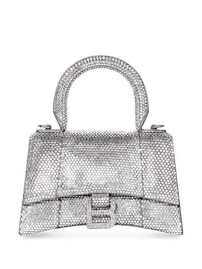 Shop Balenciaga Crystal-embellished Hourglass Tote Bag In Grey
