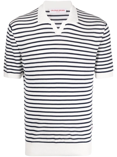 Shop Orlebar Brown Striped Short-sleeved Polo Shirt In Weiss