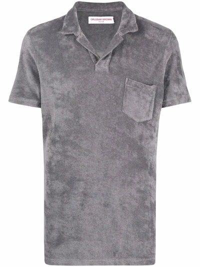 Shop Orlebar Brown Short-sleeved Velour Polo Shirt In Grau