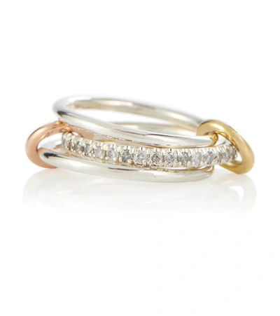 Spinelli Kilcollin Tigris Mx Gris Sterling Silver Ring With Diamonds And Yellow And Rose Gold Connectors In Gold