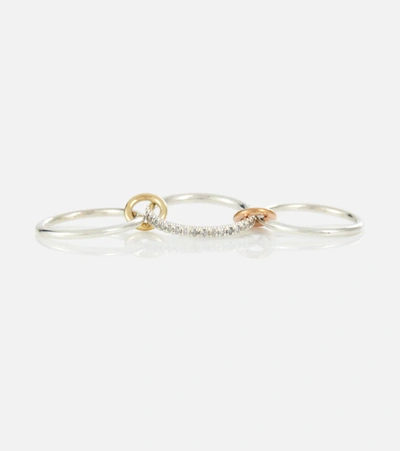 Shop Spinelli Kilcollin Tigris Mx Gris Sterling Silver Ring With Diamonds And Yellow And Rose Gold Connectors